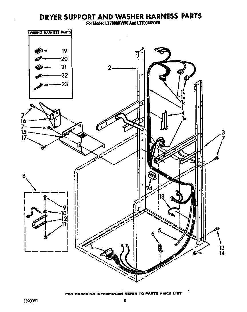Dryer support and washer harness