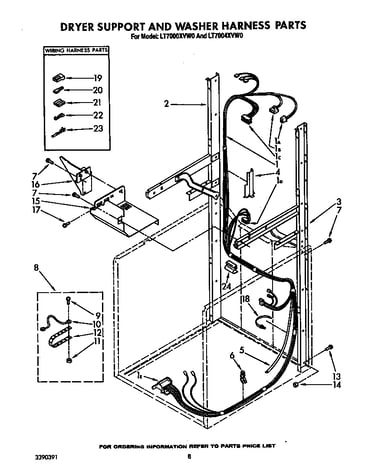 Dryer support and washer harness