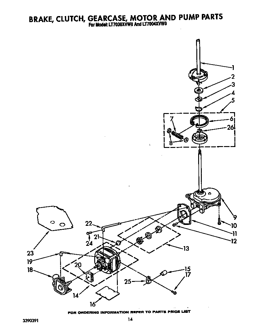 Brake, clutch, gearcase, motor and pump