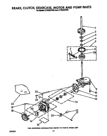 Brake, clutch, gearcase, motor and pump