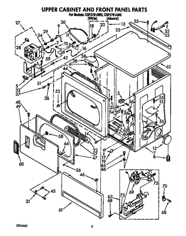 Upper cabinet and front panel