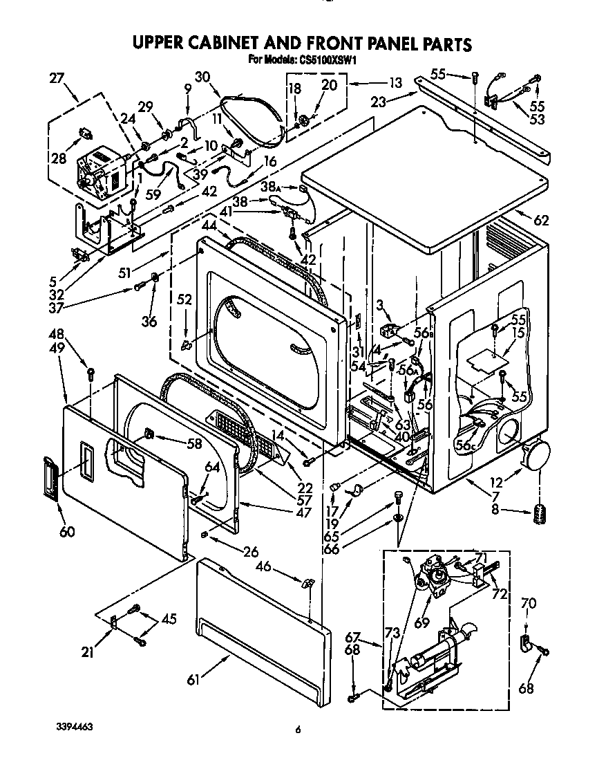 Upper cabinet and front panel