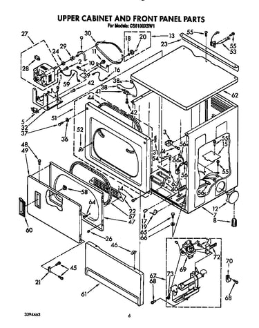 Upper cabinet and front panel