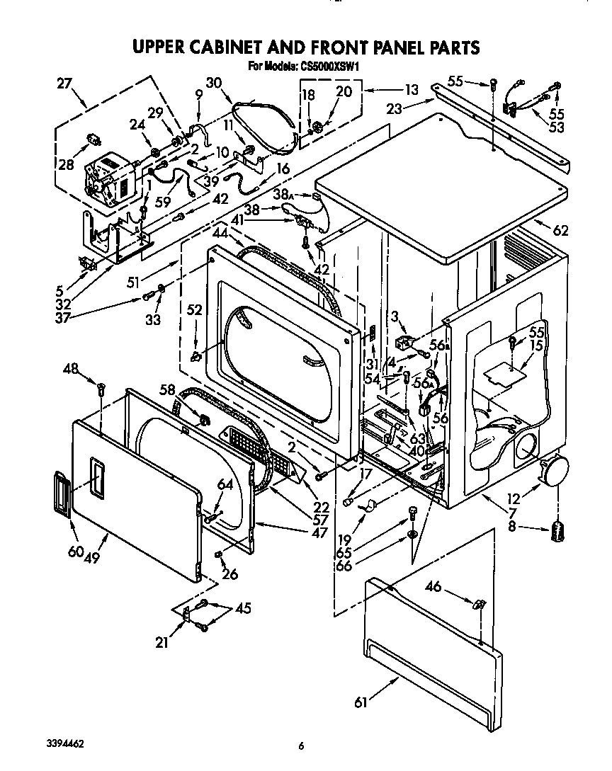 Upper cabinet and front panel