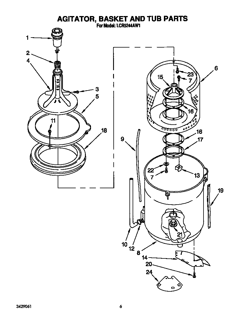 AGITATOR, BASKET AND TUB