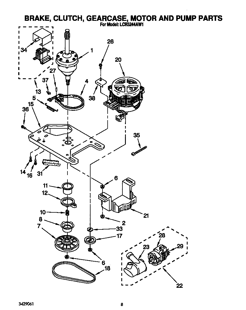 Brake, clutch, gearcase, motor and pump