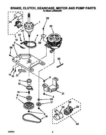 Brake, clutch, gearcase, motor and pump
