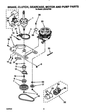 Brake, clutch, gearcase, motor and pump