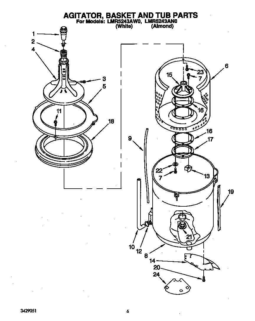 AGITATOR, BASKET AND TUB