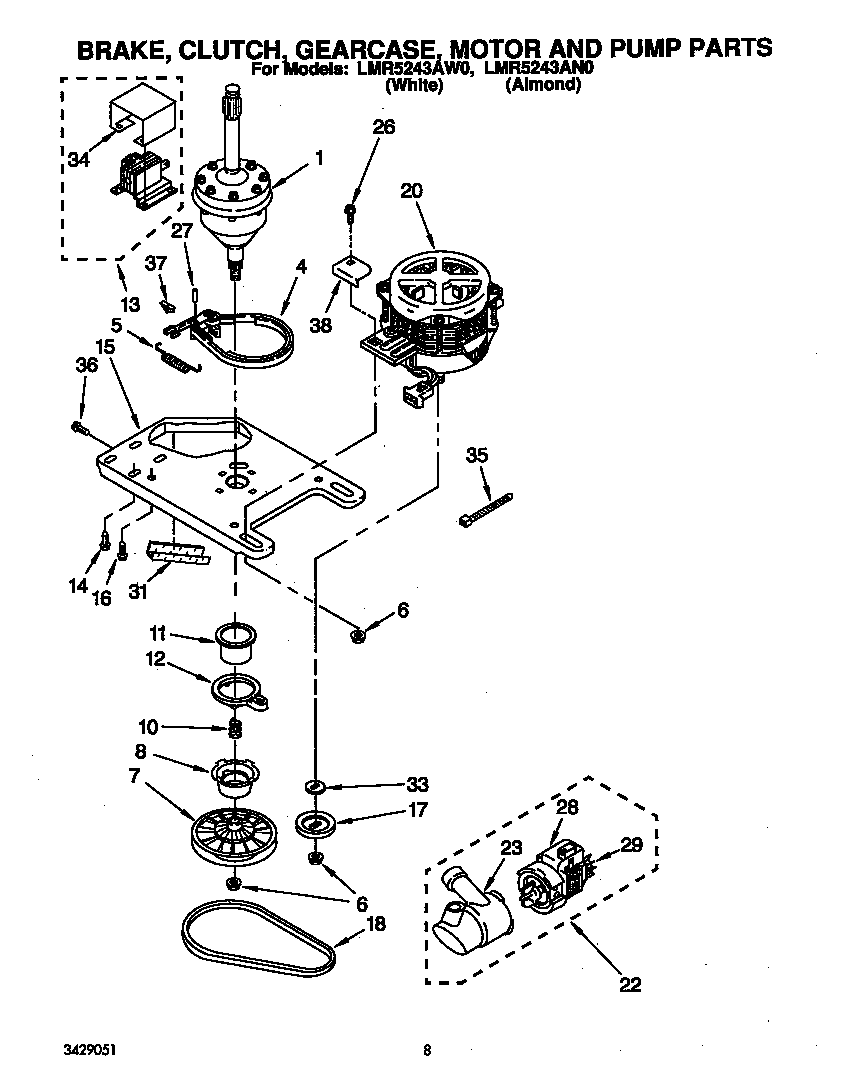 BRAKE, CLUTCH, GEARCASE, MOTOR AND PUMP