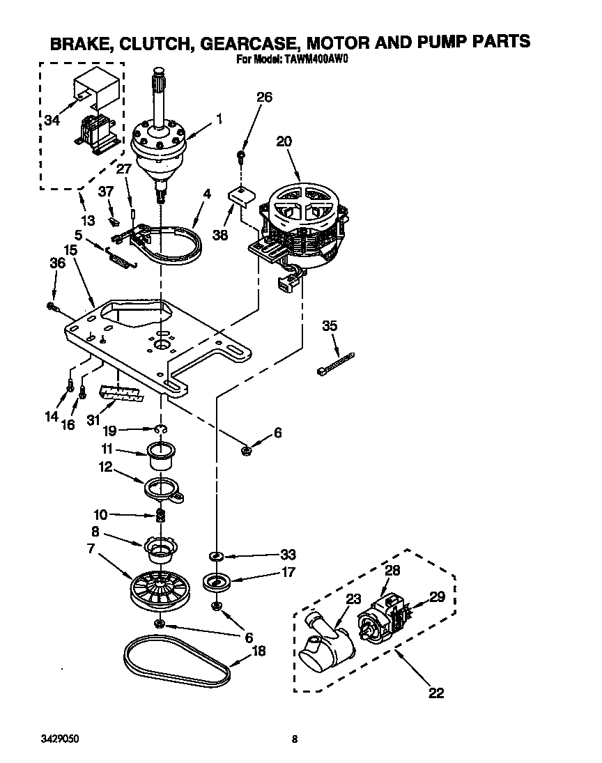 Brake, clutch, gearcase, motor and pump