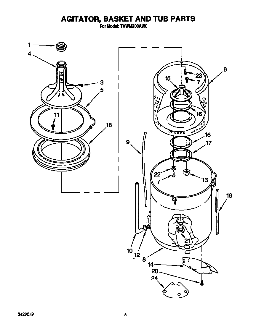 AGITATOR, BASKET, AND TUB