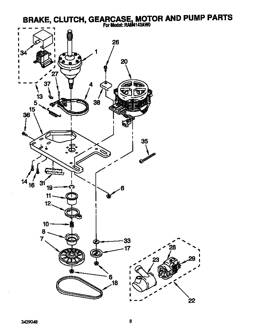 Brake, clutch, gearcase, motor and pump