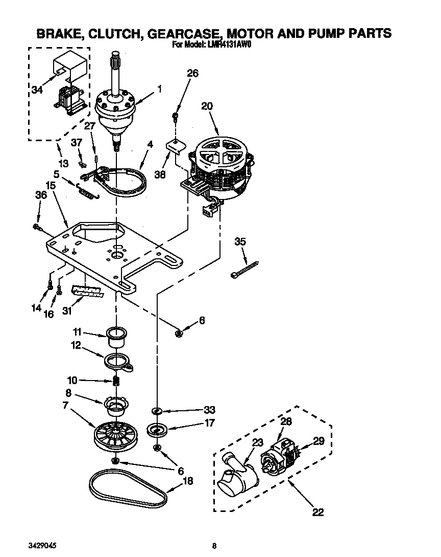 Brake, clutch, gearcase, motor and pump