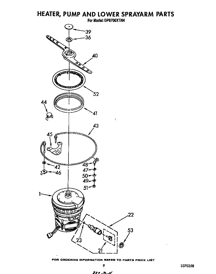 HEATER, PUMP AND LOWER SPRAY ARM