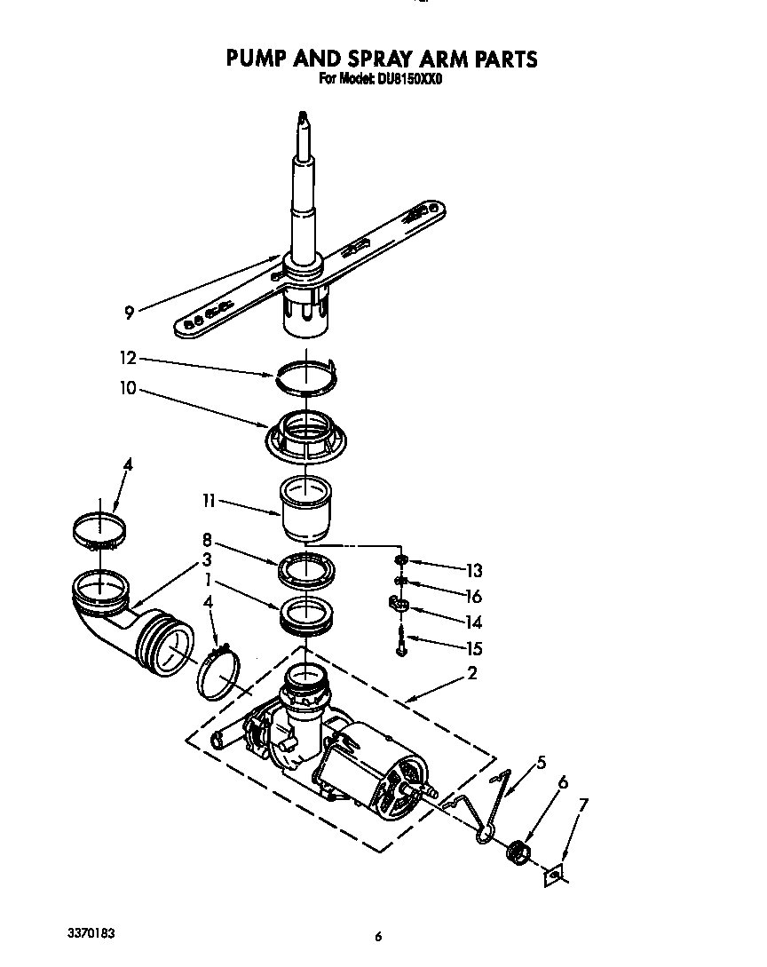 Pump and spray arm