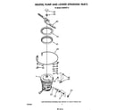 Whirlpool DU9450XT0 heater, pump and lower spray arm diagram