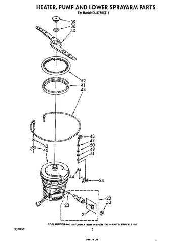 Heater, pump and lower spray arm