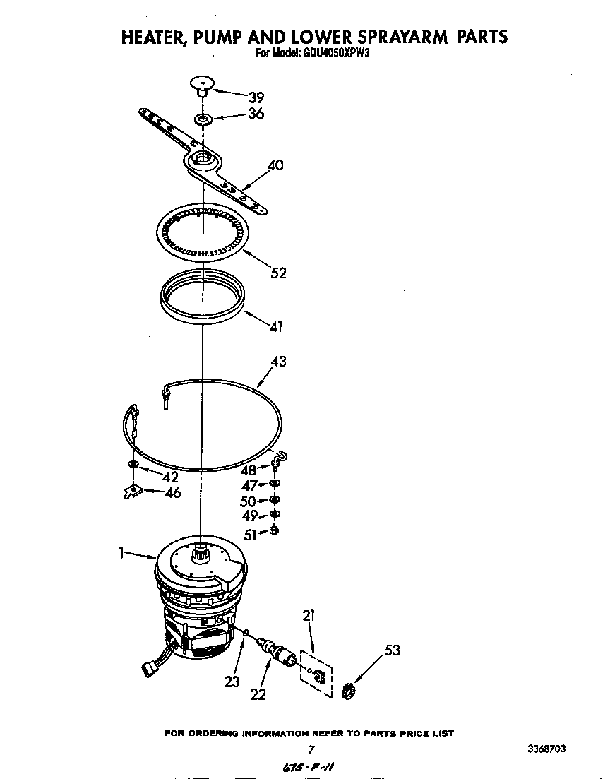 Heater, pump and lower spray arm