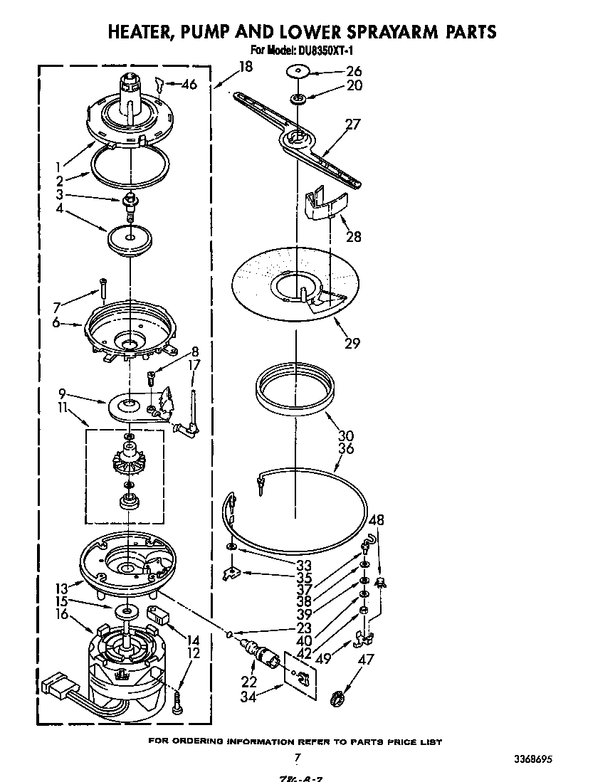 Heater, pump and lower spray arm
