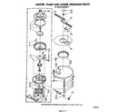 Whirlpool DU8300XT1 heater, pump and lower spray arm diagram