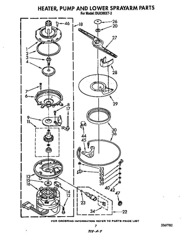 Heater, pump, and lower spray arm