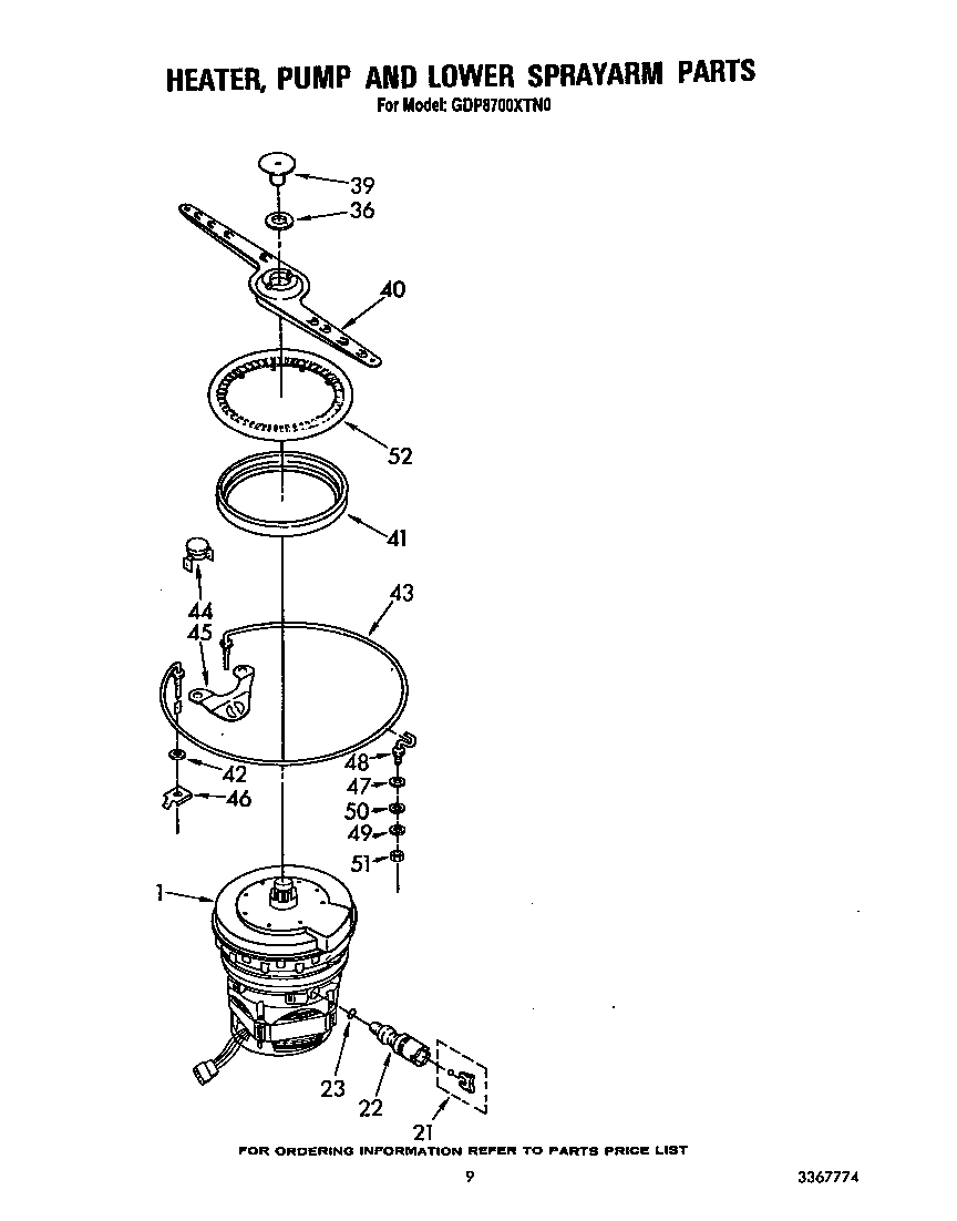 HEATER, PUMP AND LOWER SPRAY ARM