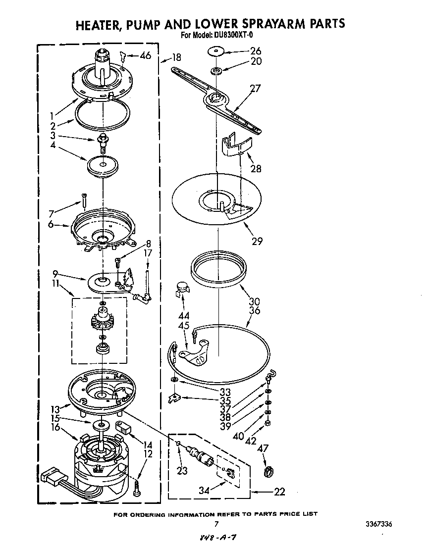 Heater, pump and lower spray arm