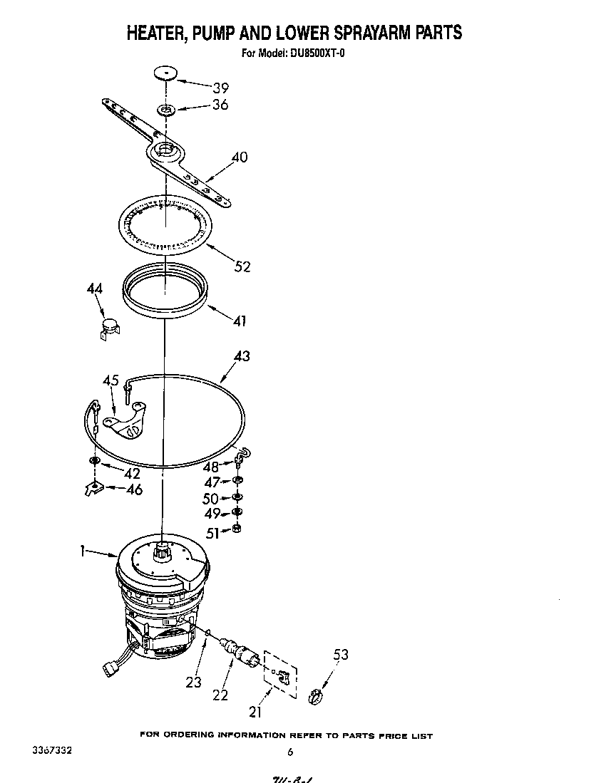 Heater, pump and lower spray arm
