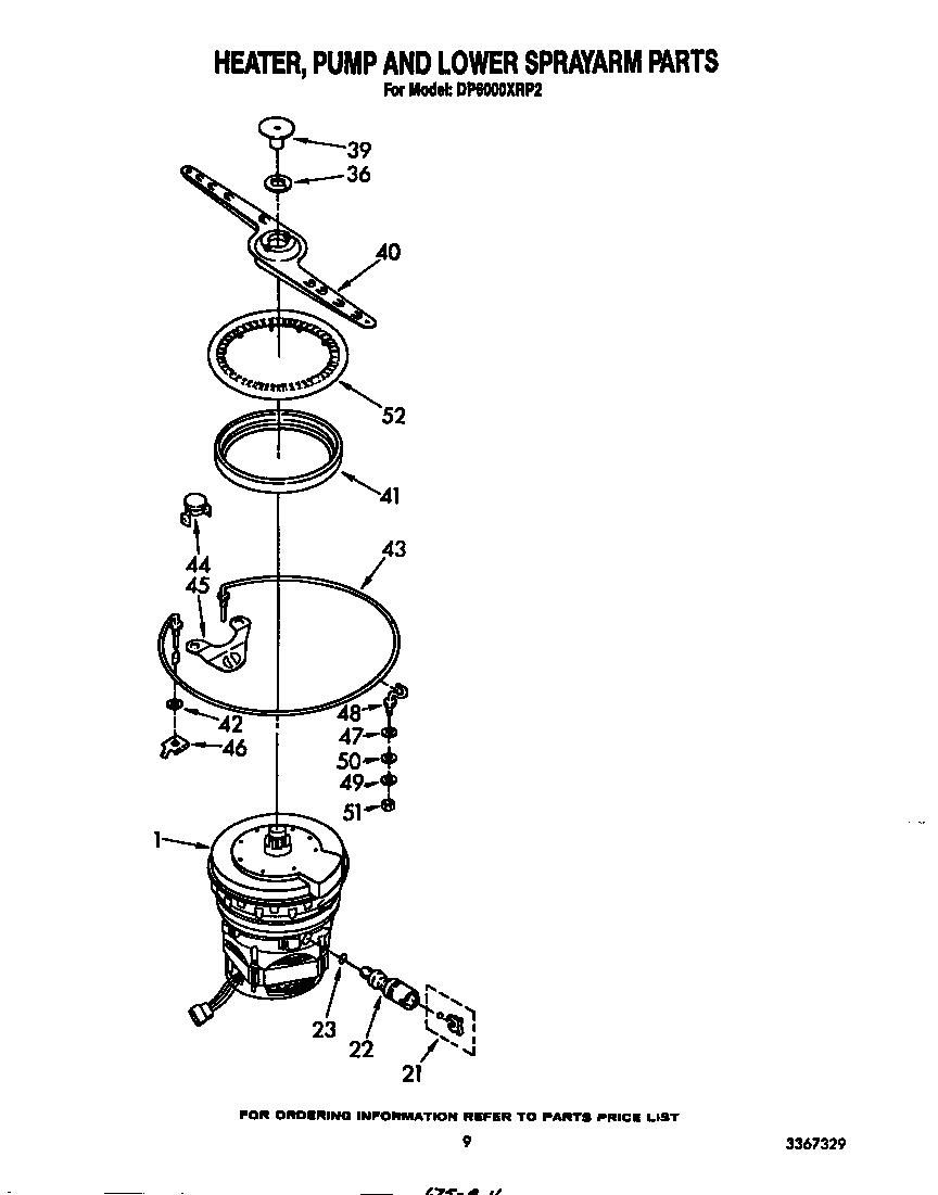 HEATER, PUMP AND LOWER SPRAY ARM