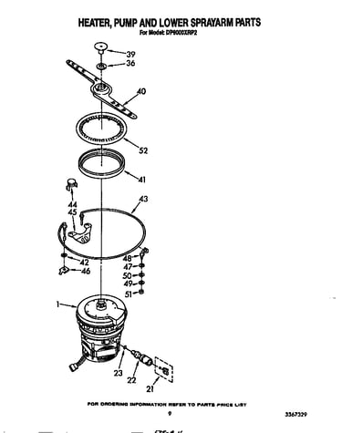 Heater, pump and lower spray arm