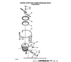 Whirlpool DU9400XT4 heater, pump and lower spray arm diagram