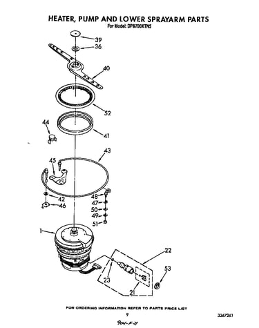 Heater, pump and lower spray arm