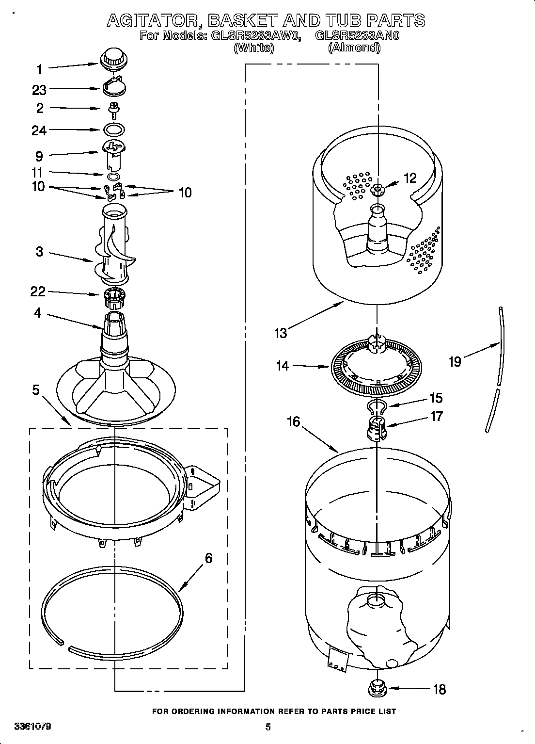 AGITATOR, BASKET AND TUB