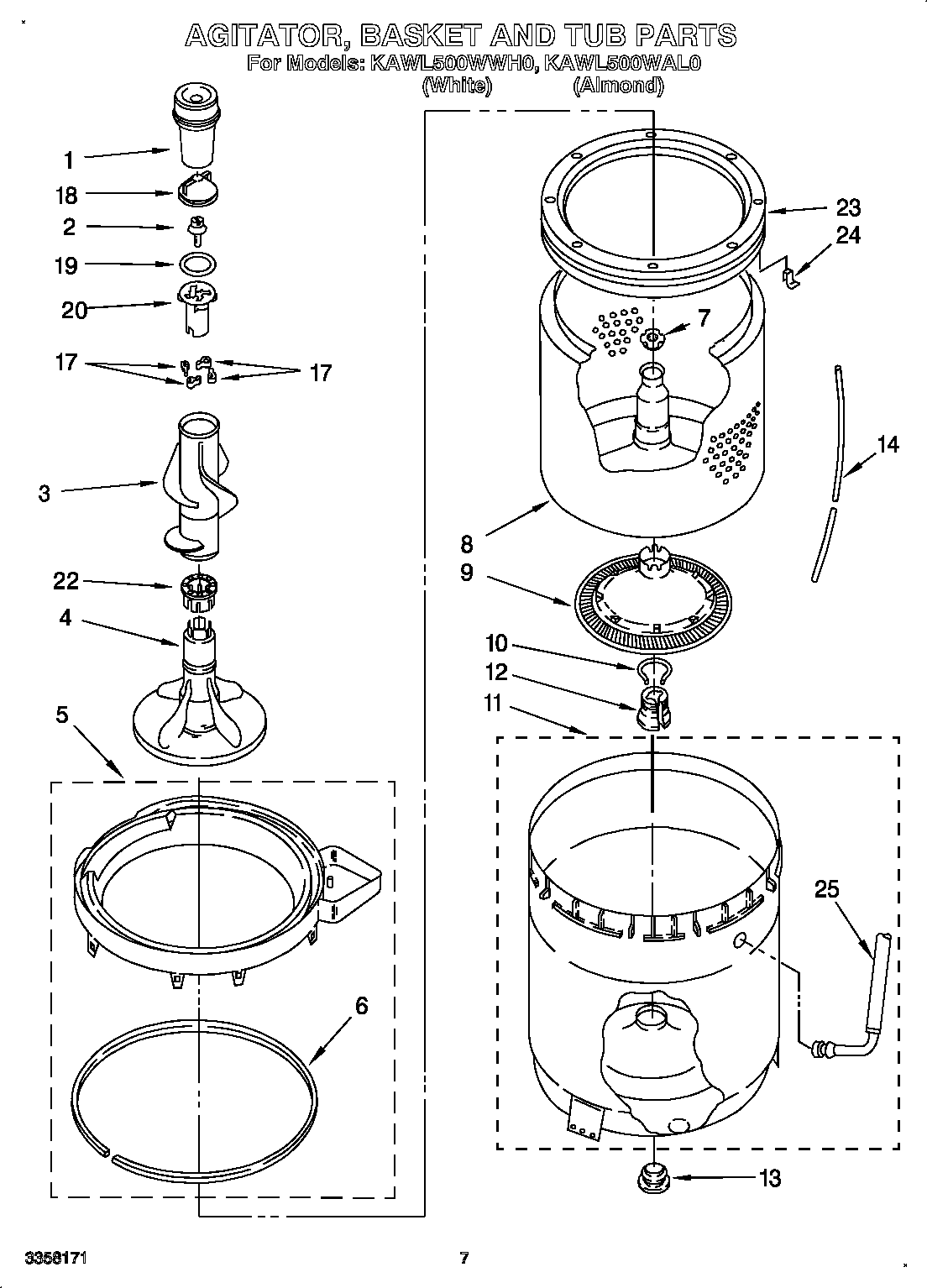 AGITATOR, BASKET AND TUB