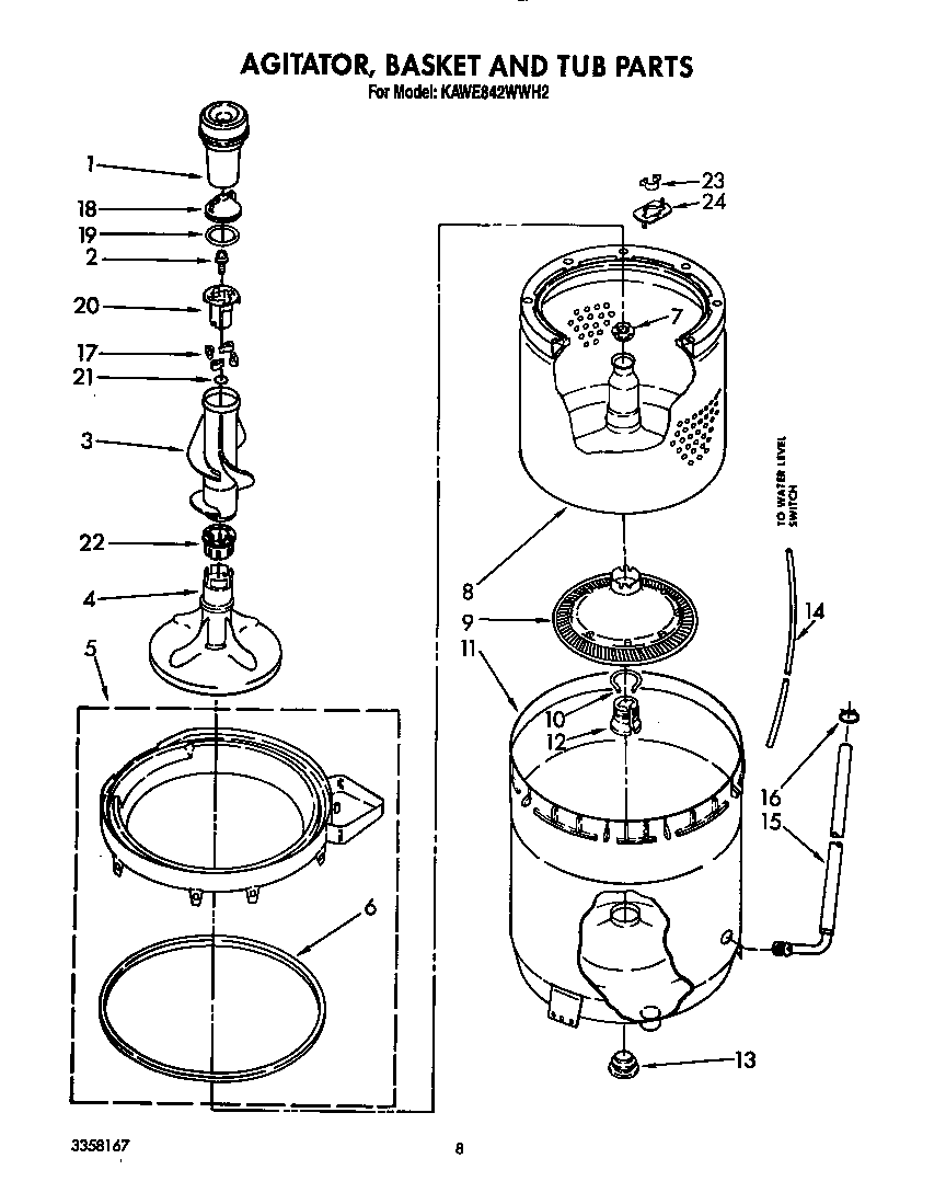 Agitator, basket and tub