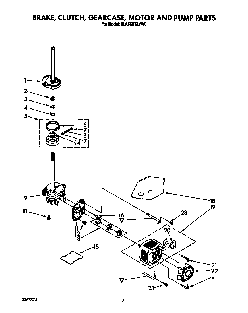 Brake, clutch, gearcase, motor and pump