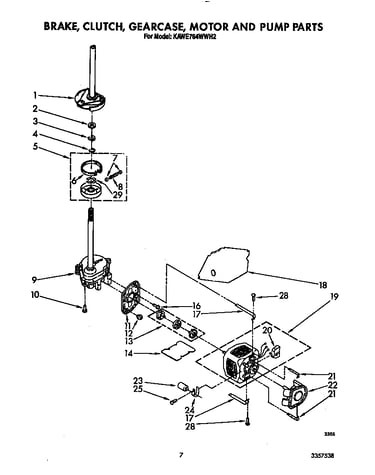 Brake, clutch, gearcase, motor and pump