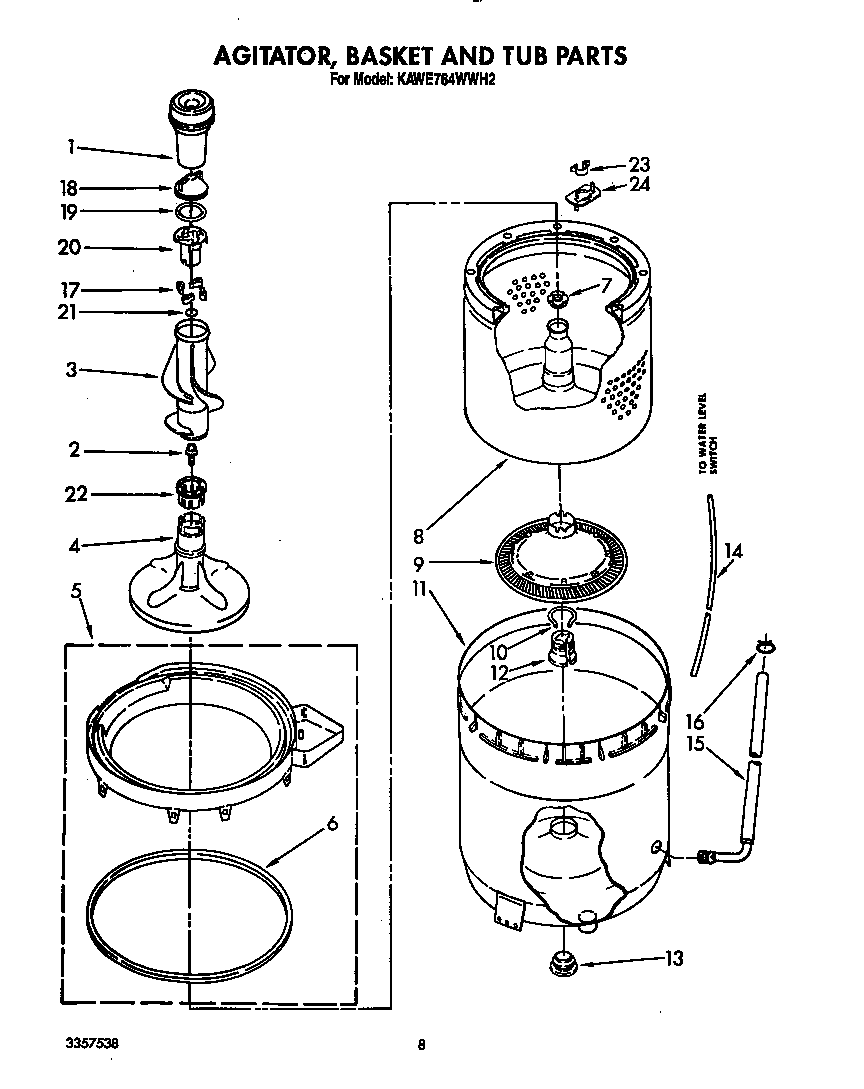 Agitator, basket and tub