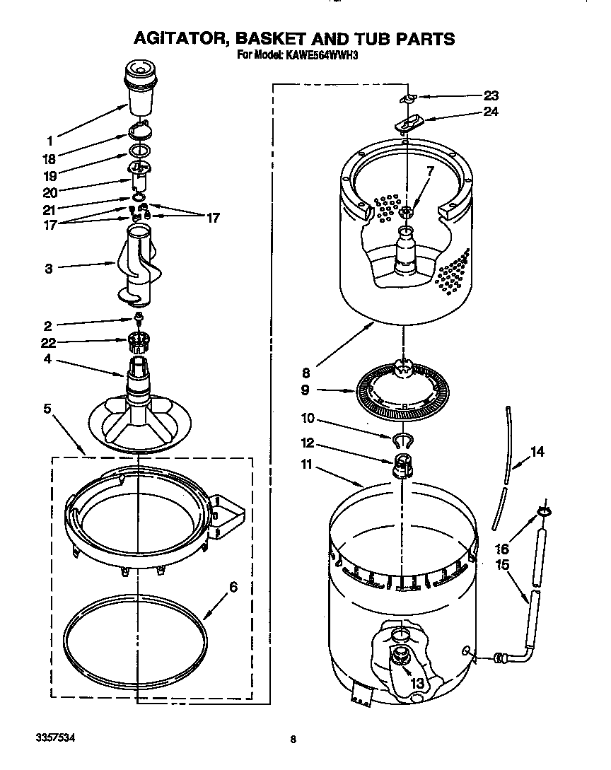 AGITATOR, BASKET AND TUB