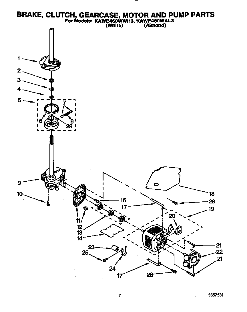 Brake, clutch, gearcase, motor and pump