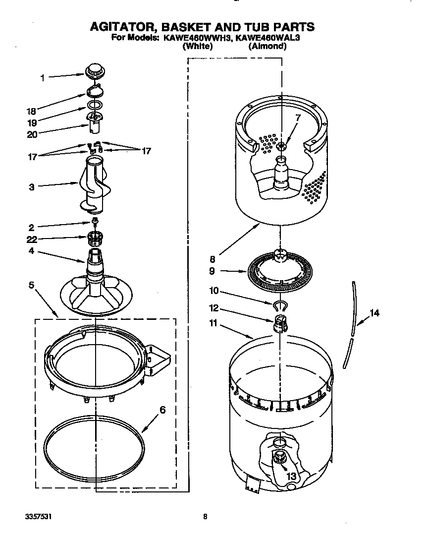 Agitator, basket and tub