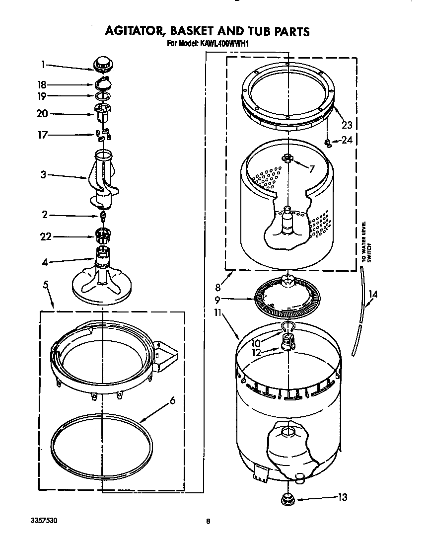 AGITATOR, BASKET AND TUB