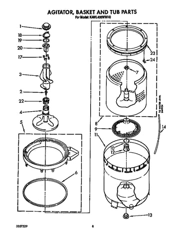 Agitator, basket and tub parts