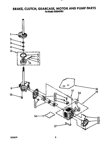 Brake, clutch, gearcase, motor and pump