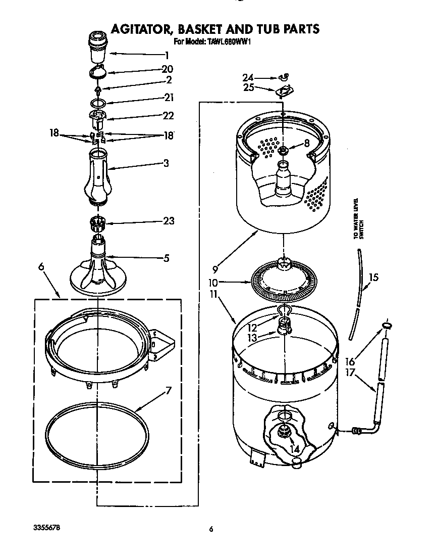 Agitator, basket, and tub