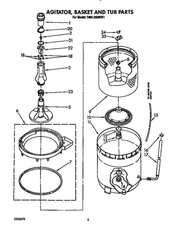 Agitator, basket, and tub