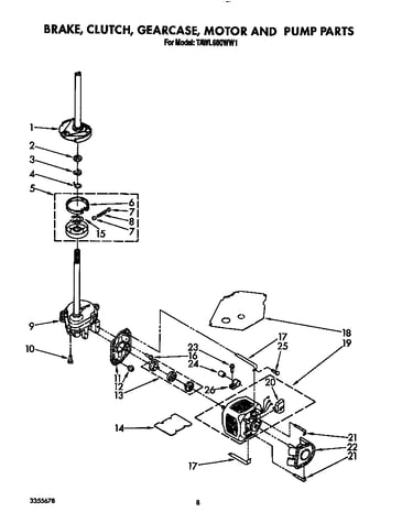 Brake, clutch, gearcase, motor and pump