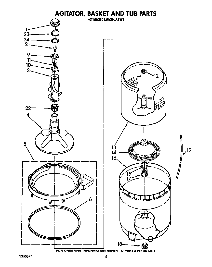 AGITATOR, BASKET AND TUB