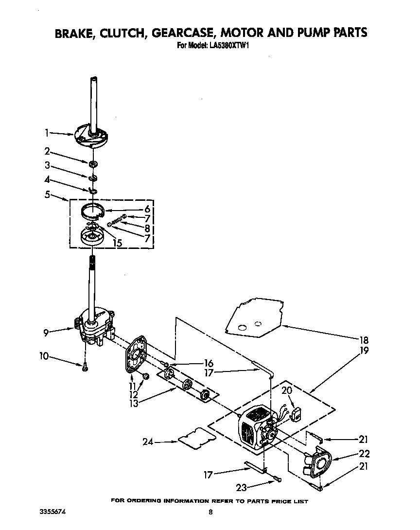 Brake, clutch, gearcase, motor and pump